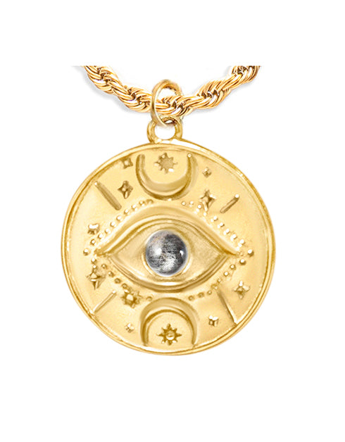 Goddess of the Moon Pendant with Natural Dark Moonstone in Gold Vermeil
